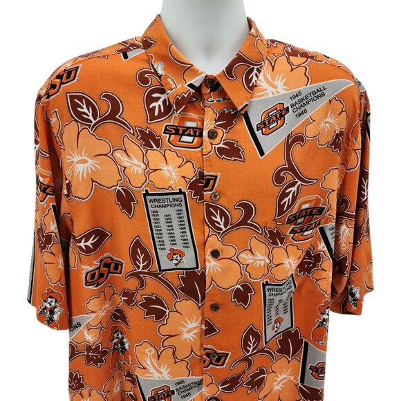 Vintage Reyn Spooner Reyn Sports Mens XL Hawaiian Shirt Oklahoma State OSU Retro - Picture 2 of 9